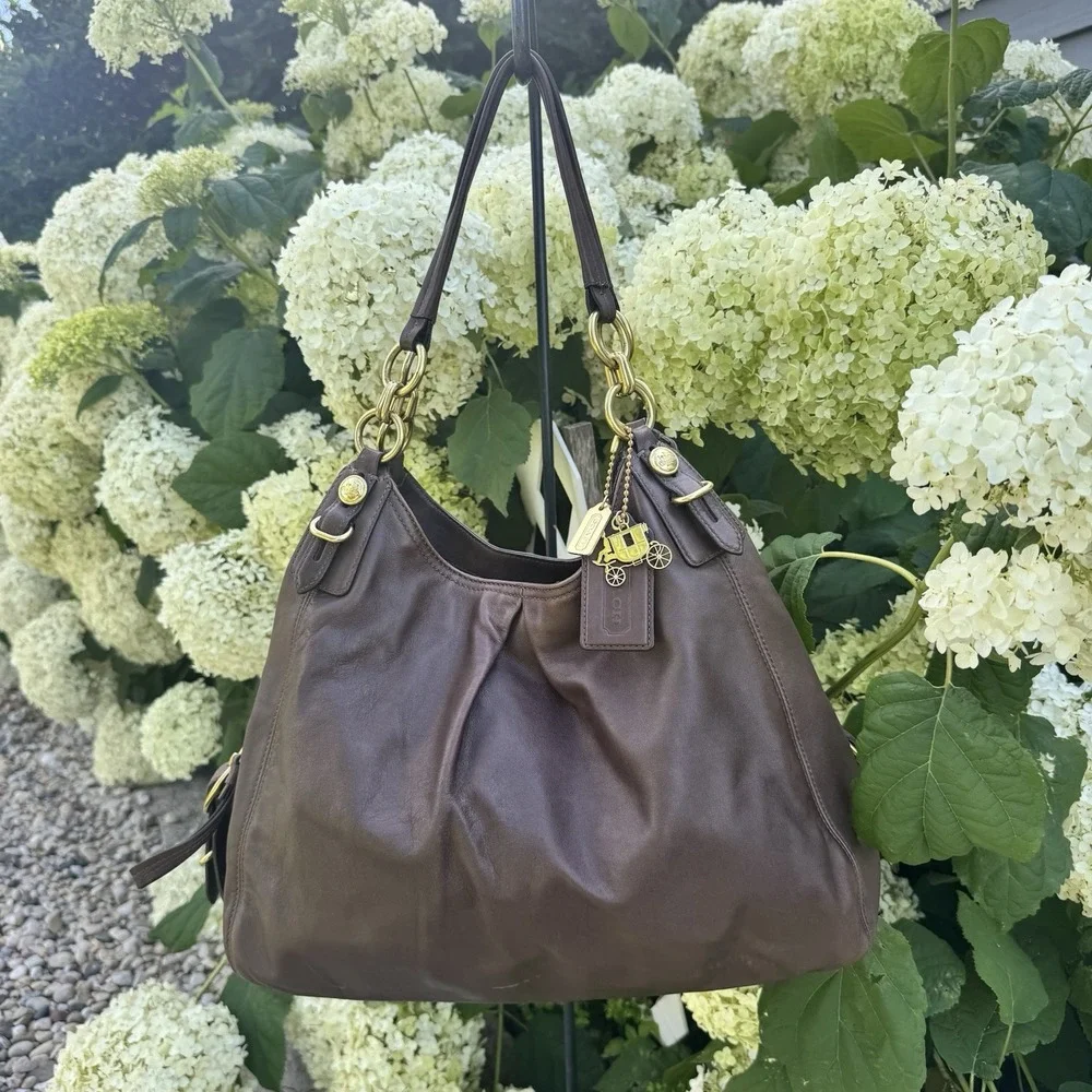 Coach Madison Maggie Brown Leather G1082-15744 Gold 3 Compartment  Shoulder Bag